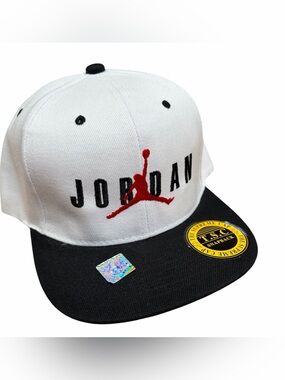 Jordan White and Black Snapback Hat with Red Jumpman Logo Jordan hat New